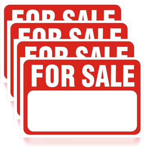 4PCS For Sale Sign for Car Sticker, For Sale Signs for Car, 12x8 Inch Self-Adhesive Vinyl Sale-Sign Decal for Indoor and Outdoor Advertising Signage, For Sale-Sign Sticker for Garage, Boat, Yard, Home