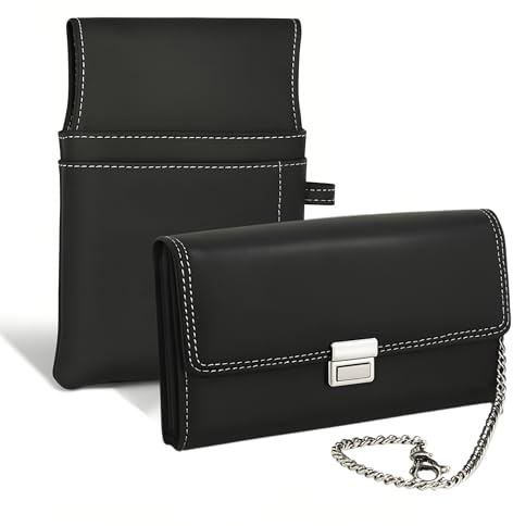 HENKi Kellner Geldbörse Premium, Kellnerbörse, Geldbeutel, Damen Herren Portemonnaie mit Holster, Steck-Tasche und Kette mit großem Münzfach, Taxi, Restaurant, Pizza (Geldbörse+Holster)