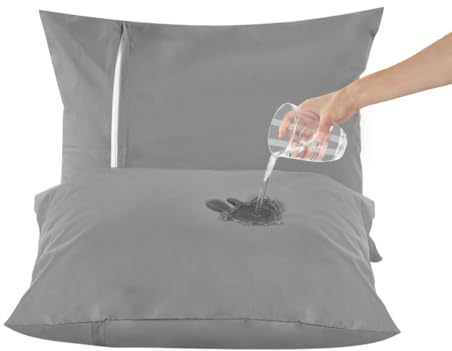 DUJUIKE wasserdichte Kissenbezüge mit Reißverschluss, 2er-Pack, wasserdichte Kissenbezüge, superweich, atmungsaktiv, geräuschlos (Grau, 80 x 80 cm - 2er Set)