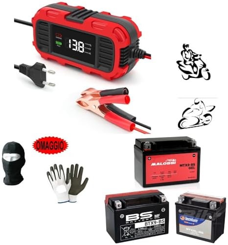 Chargeur 12 V 2 A pour moto, scooter, mainteneur de charge pour batterie au plomb compatible avec P Iaggio Vespa 125 Primera chargeur prend en charge les batteries de 4 Ah à 30 Ah équipé d'un écran