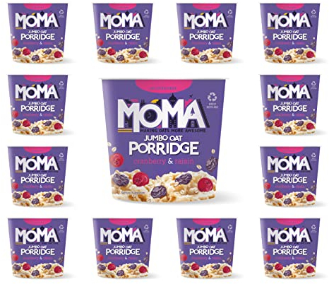 MOMA Instant Porridge Pots CRANBERRY & RAISIN Breakfast Jumbo Oat with Real Fruit, Gluten Free, Vegan, Source of Fibre & Protein & Rich in Vitamin B6 | Pack of 12 x 70g | Made in UK