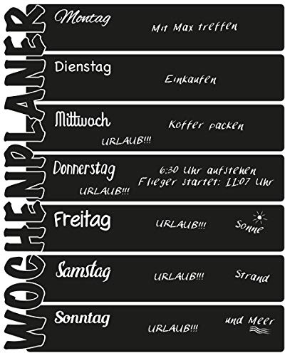 Wandkings Wandtattoo Wochenplaner aus Tafelfolie 40 x 50 cm inkl. weißem Kreidemarker, schwarz, selbstklebend