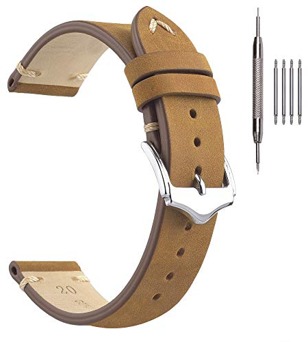 EACHE Uhrenarmband 18mm, Vintage Uhrenarmband Leder Crazy Horse & Öl Wachs Leder Uhrenarmbänder für Herren/Damen (Crazy Horse Bräunen)