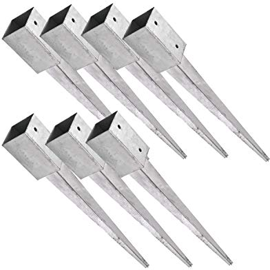 SunnyDeals Einschlaghülsen für Pfosten 9x9 cm, extra lang | 7er Set Bodeneinschlaganker verzinkt | Einschlaghülsen ca. 91x91x900 mm | Bodenanker für Kantholzpfosten ohne Betonieren