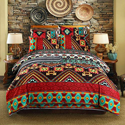 wide smile Mandala Boho Bohemian Bedding Duvet Cover Set King Size Duvet Quilt Cover Oriental Ethnic Exotic Style include 1 Duvet Cover 2 Pillow Cases