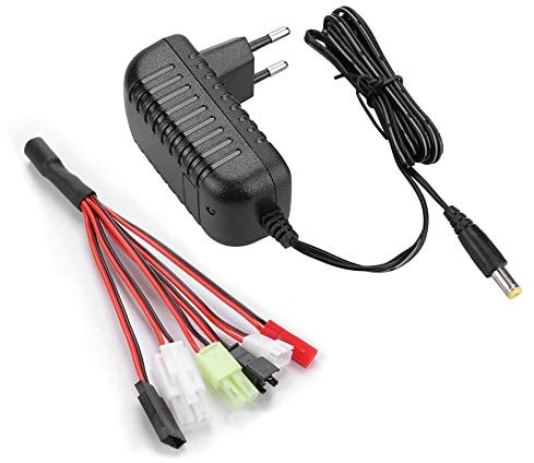 HTRC Airsoft Ladegerät für 2-10s NIMH/NICD Akkus von RC Auto RC Boot RC Flugzeug Drohne Airsoft Modellbau Intelligentes RC Ladegerät mit 5 Universaladaptern Standard Tamiya/Mini Tamiya/SM 2P/JST/Huan
