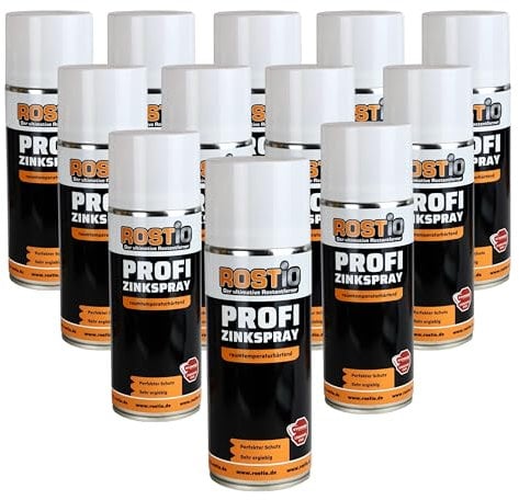 Rostio Profi Zinkspray | Zinkgrundierung | Zinklamellenbeschichtung | Zinklamellenspray für höchsten Korrosionsschutz & Rostschutz (12 er Set)