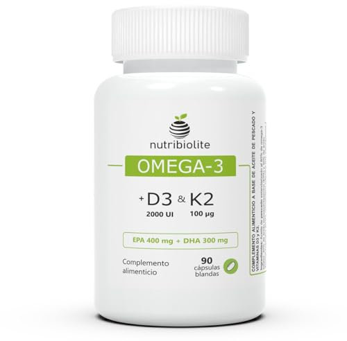 Oméga 3 D3 K2 - Huile de Poisson Extra Concentrée 1000 mg avec 80% d'Oméga 3 hautement biodisponible, 400 mg d'EPA et 300 mg de DHA + Vitamines D3 2000 UI et K2 MK7 100 mcg - 90 capsules molles