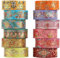 Lychii Washi Tape Set, 12 Rollen Gold Stamping Masking Tapes, Multi-Pattern Dekoratives Klebeband Kollektion für Kunst und Heimwerker, Verschönern Bullet Journals, Planer, Scrapbooking