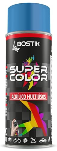 Bostik SUPER COLOR AZUL CLARO RAL 5012, Pintura en Spray Acrílica para Uso Profesional y Doméstico, Multiusos, Secado Rápido, Acabado Brillante, Interior y Exterior, Bote 400 ml