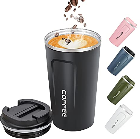 Big seller 17oz (500ml) Vacuum Insulated Travel Mug, Leakproof Double Wall Stainless Steel Reusable Coffee Cup with Lid for Hot & Cold Drinks, Black