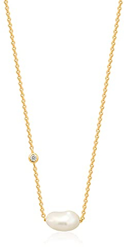 ANIA HAIE Damen Halskette PEARL OF WISDOM aus 925 Sterling Silber, besetzt mit einem Zirkonia und einem Süßwasserperlenanhänger, Länge 38cm + 5cm Verlängerung, inkl. Geschenkverpackung