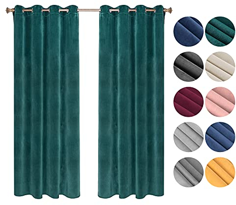 WOLTU Verdunklungsvorhang Blickdicht Samtvorhänge mit Ösen, 2 Stücke Thermogardine Ösenvorhang 300 g/m² Schwere Verdunkelungsgardinen lichtdicht für Schlafzimmer Wohnzimmer, 140x270 cm Dunkelgrün