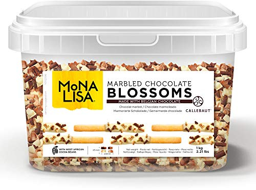 Mona Lisa Blossoms by Callebaut (Marbled Chocolate, 1kg Tub) – Belgian Chocolate Curls/Shavings for Decorating and Topping Cakes, Cupcakes, Gateaux, Desserts, Waffles, Crepes, etc