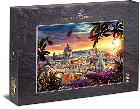Ulmer Puzzleschmiede - Puzzle „Blick über Rom“ - Malerisches Puzzle mit 1000 Teilen – EIN besonders Puzzel-freundliches Bild aus der ewigen Stadt Rom mit vielen Konturen und Farben