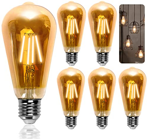 Aigostar ST64 Lampadina Stile Decorazioni Vintage Edison, Lampadina Led E27 Da 4W(Equivalente A 35W), 2200K Lampadina A Filamento Led Bianco Caldo, 400 Lumens,Non Dimmerabile,Confezione Da 5 Unità
