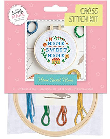 Simply Make Cross Stitch Kit - Home Sweet Home Design for Kids and Adults, Including Hoop, Embroidery Thread, Fabric and Needle - Perfect for Adult Crafts and Beginners Starter Cross Stitch Craft Kit
