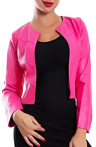 Toocool Veste en Similicuir pour Femme, Boléros Femme en Cuir Synthétique, Boléro Femme Été, Veste Courte Femme Sans Fermeture à Glissière VI-2601 [Taille unique, Fuxia]