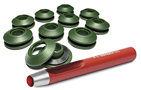 50 Stück AWAPRO Kunststoff Ösen Grün + 1 Rundlocheisen 13mm Set - Ideal für Bootsplanen, Poolfolie, LKW Planen etc.