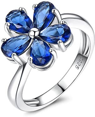 Musihy Ring Silber 925, Verlobungsring Paar Blume Tropfen Künstlicher Saphir Silber Ringgröße 57 (18.1)
