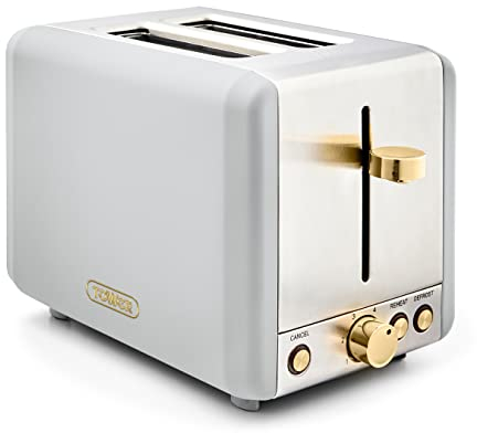 Tower T20036WHT Toaster, Optical White and Champagne Gold