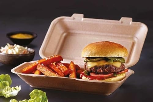 (Set of 100) - Insulated Clamshell Takeaway Food Box Burger Box Fish & Chip Tray Cake packaging box Storage Box Food Containers With Hinged Lid Restaurant Carryout Lunch Meal Salads (Large)
