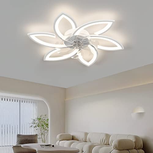 JDALX Ceiling Fans with Lamps and Remote Quiet Ceiling Fans with Lights Led Dimmable Flower Ceiling Fan Chandelier DC Reversible 6 Speed Timer for Bedroom Living Room Lounge Summer Winter, White