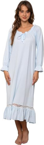 Nanxson Chemise de Nuit Femme Manches Longues Robe de Nuit Vintage Vêtements de Nuit Pyjama (XL,Bleu)