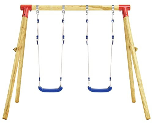 Tidyard Altalena per Bambini da Giardino,per Esterno,in Legno di Pino,230x130x166 cm,con 2 Altalene,Corde Battenti Regolabili,Giochi per Bambini da Giardino per Esterno in Legno