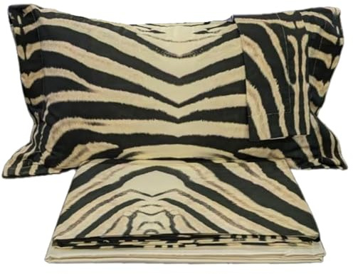 Roberto Cavalli Completo Copripiumino in Raso di Puro Cotone Made in Italy Art. Mirror Zebra