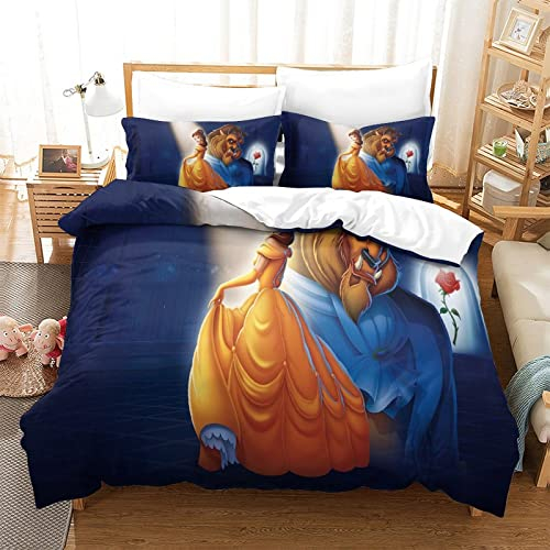 KUFRY Die Schöne und das Biest Bettbezug 135x200 cm Bettwäsche Set Mit Bettbezüge and Kissenbezüge Weicher Hypoallergenic Mikrofaser Bettwäsche-Sets mit Reißverschluss und Kissenbezug