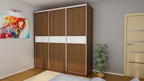 eMeblast - dreitüriger Kleiderschrank - 240x240x70cm - Schiebetüren - Schlafzimmer - Wohnzimmer - Garderobenschrank - Kleiderstangen - Geräumige Schubladen - Einlegeböden Kirsche/Kiefer Anderson