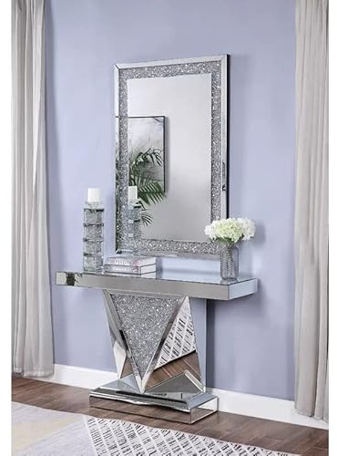 Touch of Venetian Mirrored Crushed Diamond Glitz Furniture Crush Diamante Jewelled Mirror Unit Console Table Display Silver for Living Room Dining Room Hallway Dressing Room Landing vv444