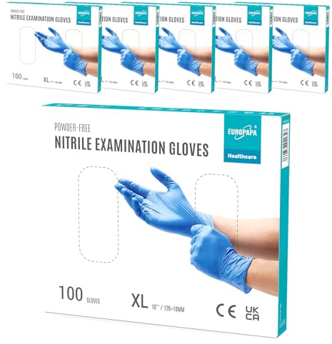 EUROPAPA® 500x Einweghandschuhe Nitrilhandschuhe puderfrei Untersuchungshandschuhe EN455 EN374 latexfrei Einmalhandschuhe Handschuhe in Gr. S, M, L & XL verfügbar (Ocean Blau, XL)