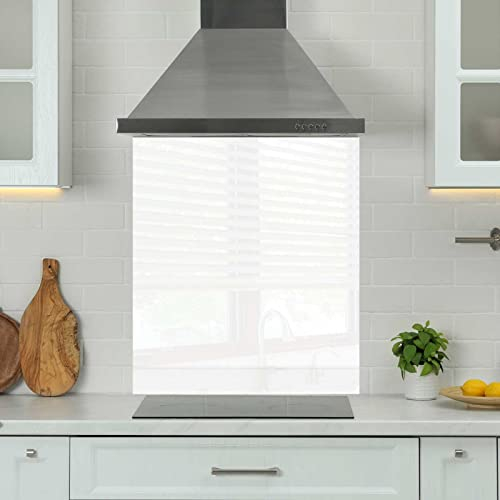 Premium 70 cm x 75 cm White Glass 6mm Kitchen Splashback Heat Resistant Toughened Polished Edges - Back Splash Back Coloured Hob Painted Tempered Splashback