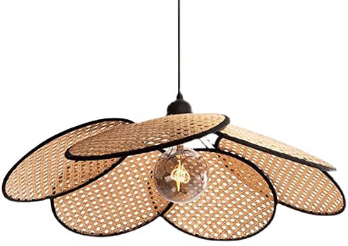 STARZE Lámpara Colgante Vintage Ratán Lámpara Colgante Material Hardware Creativo Lámpara Ratán Tejida Mano Ventilador Dosel Mimbre Lámpara Colgante Cesta Iluminación Techo Lámpara Araña Ratán Sombra