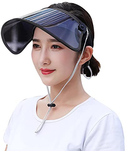 Visera Solar de ala Ajustable, rotación de 360°, Protector de Cara Completa, protección Solar, protección UV, Lentes de Sol de Gran tamaño para Mujer, Negro -, Large