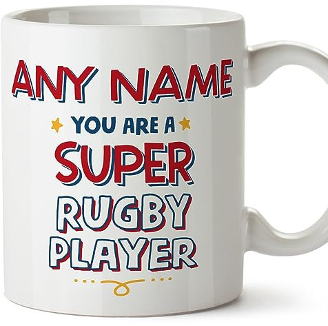 MUGFFINS Personalised Mug for Rugby Player - in English - You are Super - Funny Custom Gift for Colleagues - Ceramic 11oz Mug