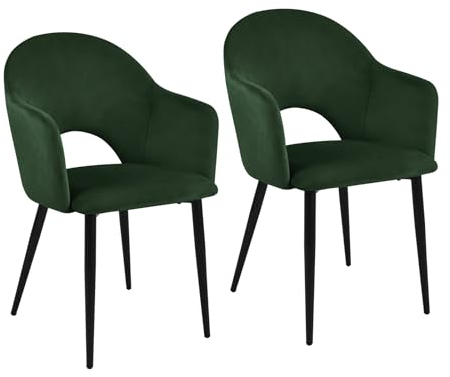 SVITA Hailey 2er Set Esszimmerstühle Küchen-Sessel gepolstert Samt Dunkelgrün