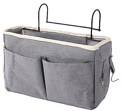 Bedside Caddy Hanging Storage Organizer 4 Pockets Canvas Bag for Bunk College Dorm Bed Bed Heavy Duty Wreath Suction Cup (C, One Size)
