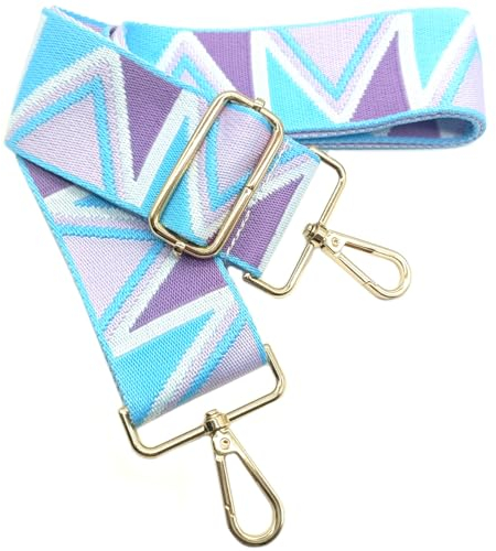 Verstellbarer Schultergurt Taschengurt Breit 5CM Blau-violett-weiß, Taschengurte Breit zum Wechseln mit Karabiner Gold, 80-130 cm Tragegurt Tasche für Damen Schulterriemen, Handtasche, 906