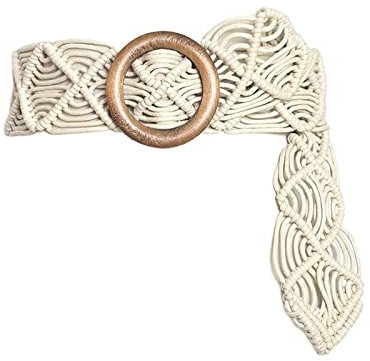 NEMAA Ceinture Femme Vintage Large Ceintures for Femmes Ronde En Bois Boucle Tissé Tressé Corde Ceinture Femme Casual Crochet Robe Ceinture (Color : White, Size : 100cm)
