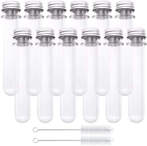 Aililong Lot de 12 tubes à essai de 45 ml avec bouchon à vis, verre transparent et plastique, pour vase à fleurs, perles, bonbons et laboratoire