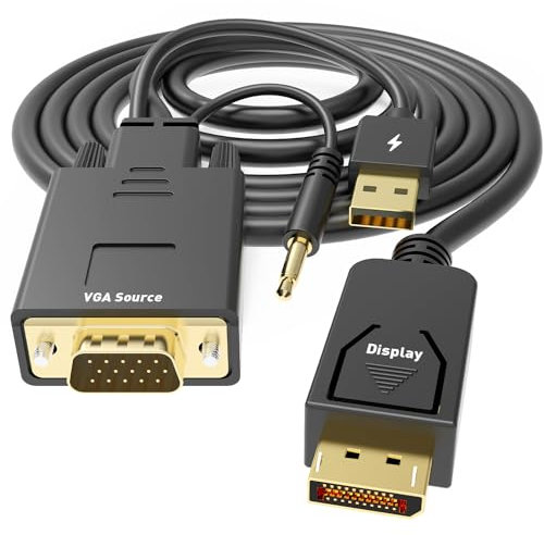 UANTIN VGA to DisplayPort Cable 6 Feet,1080P Uni-Directional VGA Computer to DP DisplayPort Monitor Adapter Male to Male Gold-Plated Cord
