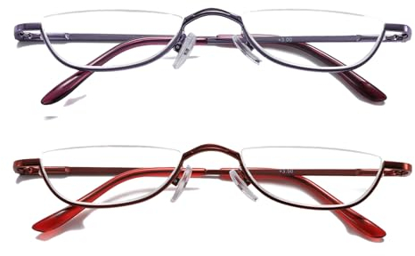Hubeye 2 Pack Halbmond Lesebrille aus Metall für Damen und Herren Halbrahmen Lesehilfe Ultraleichte Federscharnier Schmal Sehhilfe 2.50