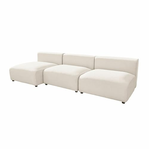Loberon Sitzgruppe Vézère, 2 Kleine, 1 Großes Modul, Schnell Trocknende Quick-Dry-Polsterung, Weich & Robust, Outdoor, Gartenmöbel, Sitzmöbel, Aluminium, Olefinfaser, Creme