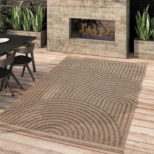 Taracarpet Outdoor & Indoor Teppich wetterfest Borneo Premium Sisal-Jute-Optik Natur für Wohnzimmer, Küche, Balkon, Wintergarten Welle beige 120x160 cm
