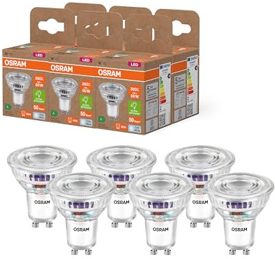 OSRAM Energy Class LED-Reflektor-Lampe PAR16 mit 2 W, 360 lm, kaltweiß (4000 K) aus bleifreiem Glas mit GU10 Sockel in der Energieeffizienzklasse A, 50 mm Durchmesser, IP20,6-Pack