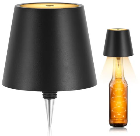 HOUSINN LED Wireless Bottle Lamp, 3 Colors Wireless Bottle Lampshade,Portable Cordless Table Lamp,USB Rechargeable Touch Light for Bar Restaurant Bedroom Terrace Camping