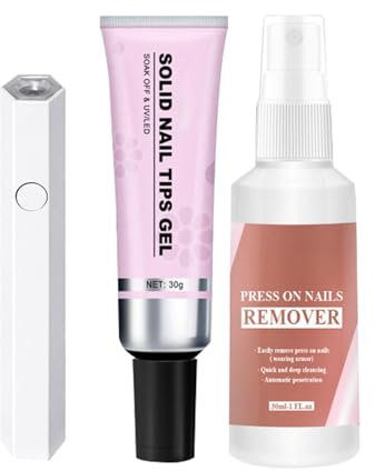 MLqkpwy Solid Nail Glue 3-in-1 Art Kit With Gel for Press On Tips, UV Lamp and Remover - 30ml